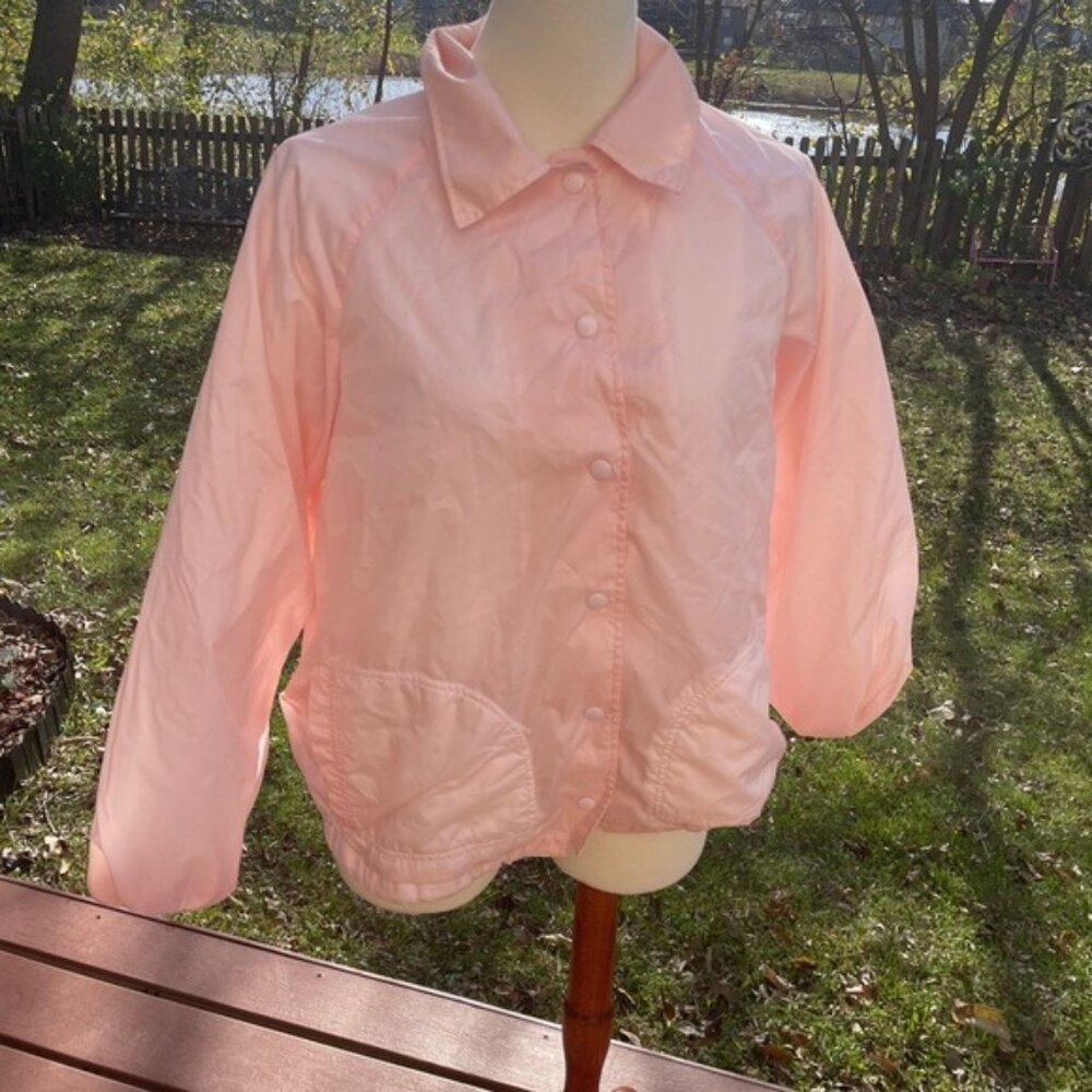 Vintage Pink Outbrook Ladies Snap-Front Nylon Jacket L 12/14 Lightweight Lined C